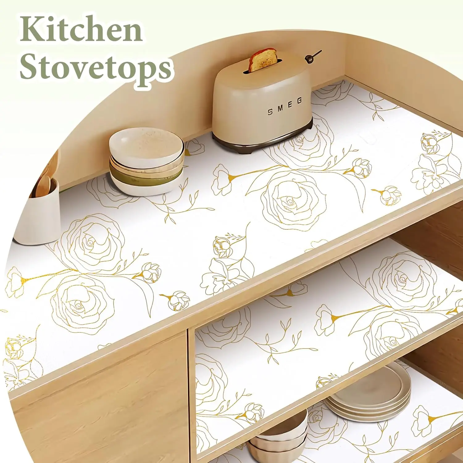 

Shelf Liners For Kitchen Cabinets 12In X 39.37Ft Non Adhesive Drawer Liner Gold Floral Thickened Shelf Liner Paper Strong