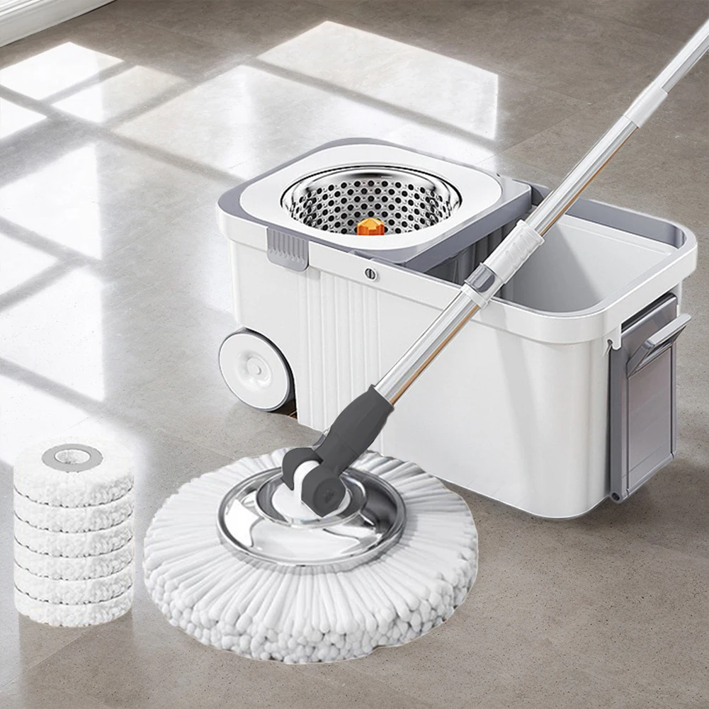 

Spin Mop Bucket 6 Microfiber Refills Household Cleaning Automatic Spin Mop Hand-Free Automatic Dehydration Mop for Home Cleaning