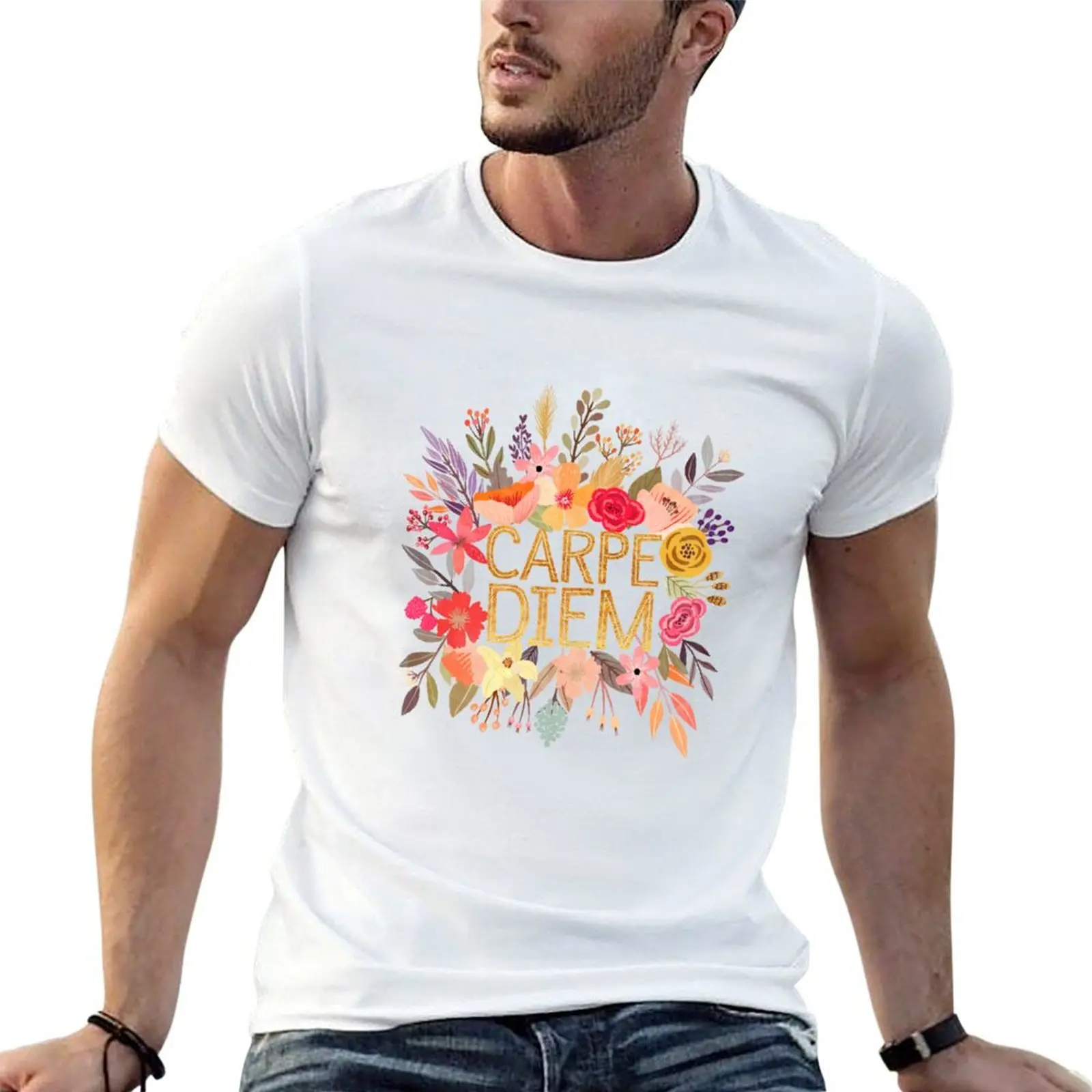 Carpe Diem with flowers T-Shirt Streetwear Print Tee Shirt