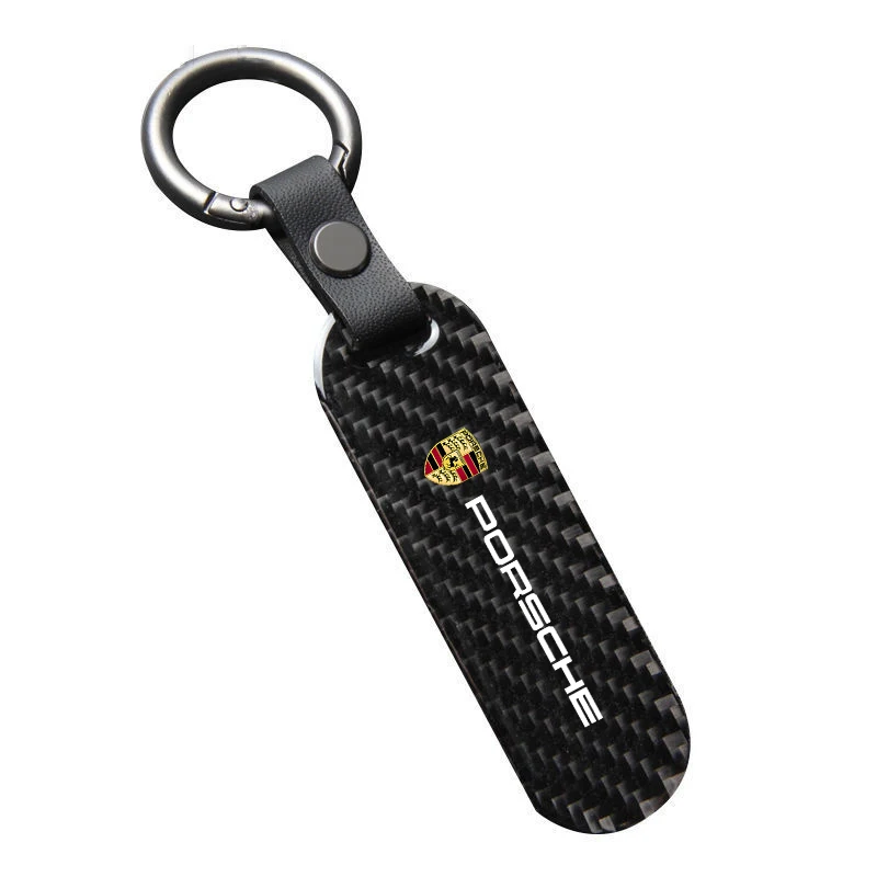 Carbon Fiber Car Keychain Key Ring Anti-Loss Keyring For Porsche Panamera Cayenne 911 718 Taycan Macan Carrera-GT 944 918-Spyder