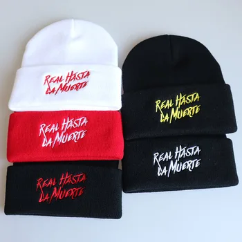 Anuel Aa Real Hasta La Muerte Gorros Casuais de Algodão Para Homens Mulheres Chapéu de Inverno de Malha Hip-hop Skullies Bonnet Boné Unissex