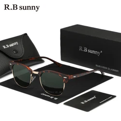 RBsunny Fashion HD Mirror Lens Sunglasses Men‘s Driving Outdoor Polarized UV400 Glasses Round PC Alloy Women Eyewear