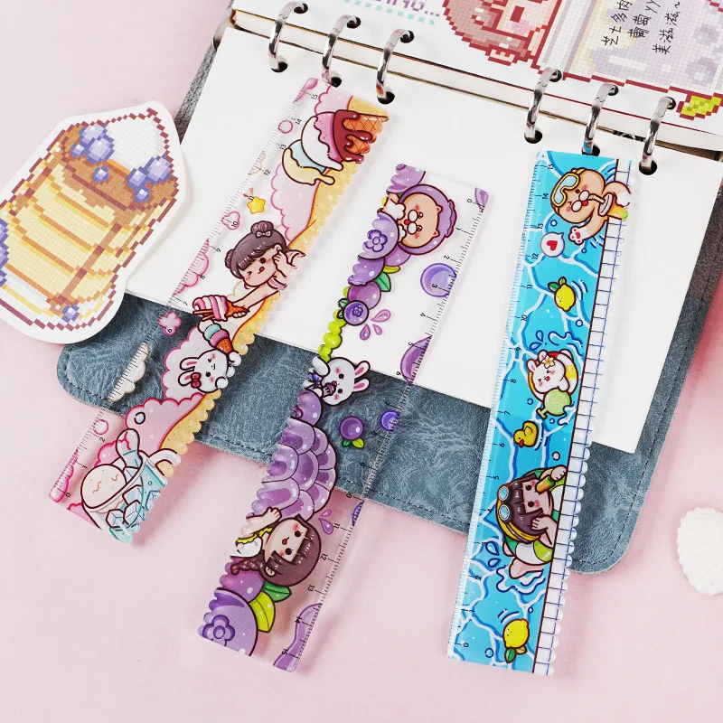 15CM Kawaii Tapioca Girl Plastic Ruler Multifunction DIY Drawing Tools Student Cute Rulers Double-duty School Office Supplies