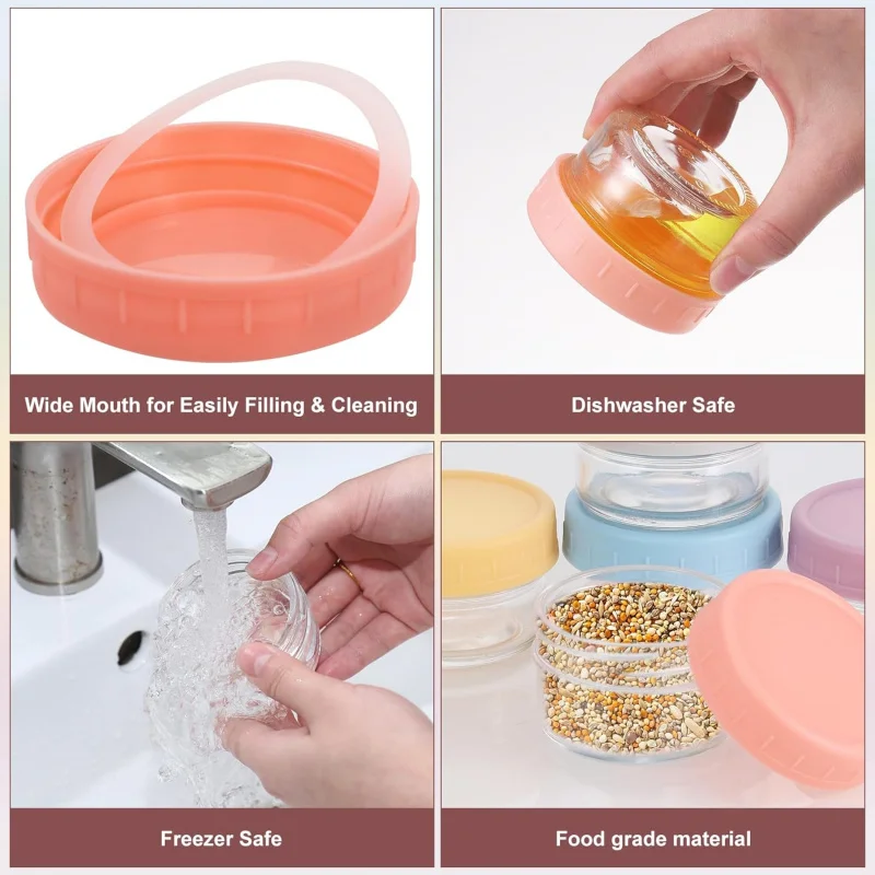 TOPLIVING 6 Stk Dressing Containers, 80ML Glass Small Jars with Round Lid, Meal Prep Jars, Leak-Proof Sauce Salad Dressing