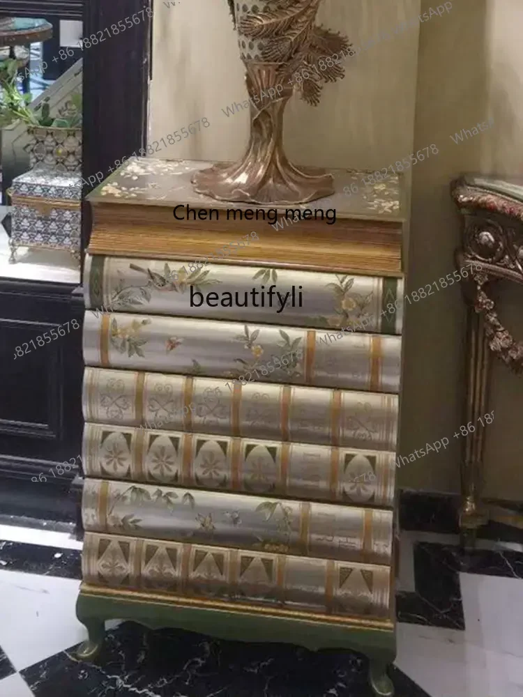 ss 8350  French Luxury Palace Style Solid Wood Carving Silver Paste Painted Curio Cabinet Chest of Drawers