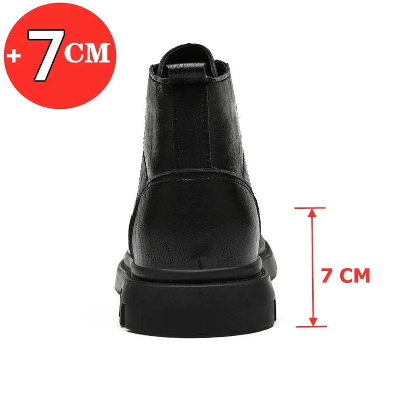 Botas de plataforma con aumento de altura para hombre, Botines de cuero con tacón Invisible, 7CM