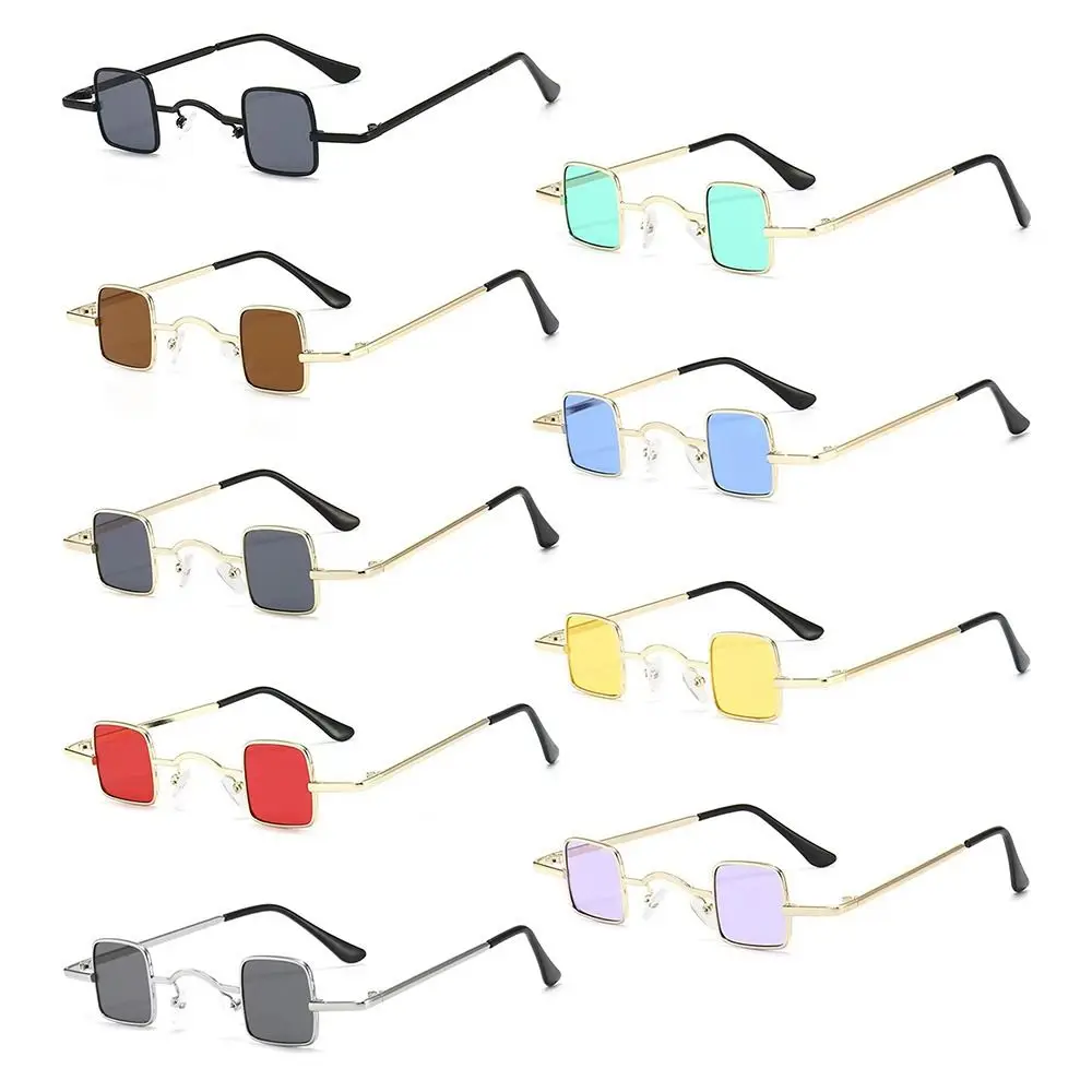 Trendy Metal Frame Small Square Sunglasses Candy Color UV400 Punk Sun Glasses Hip Hop Shades for Women & Men