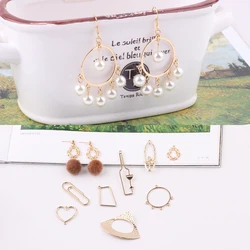 10pcs Diy Jewelry Accessories Alloy Simple Geometric Circle Triangle Love Pin Earrings Pendant Handmade Material Charms
