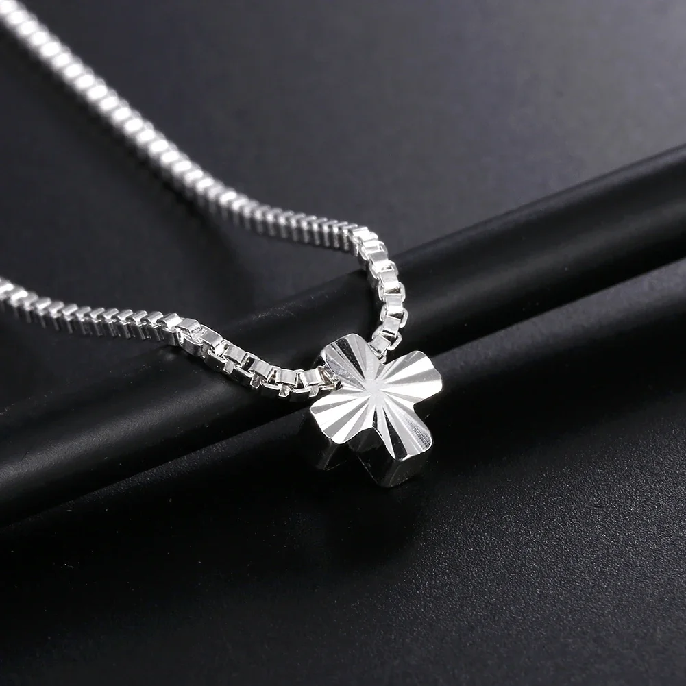 925 sterling Silver fine Box chain Simple cross Pendant Necklace For Women luxury fashion party wedding accessories Jewelry gift