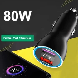 Dual Ports 80W SUPERVOOC 2.0 SuperDart Car Fast Charger 8A Type-C Cable For OPPO Find X5 X3 Pro Reno 7 Realme X50 Pro GT GT2 Neo