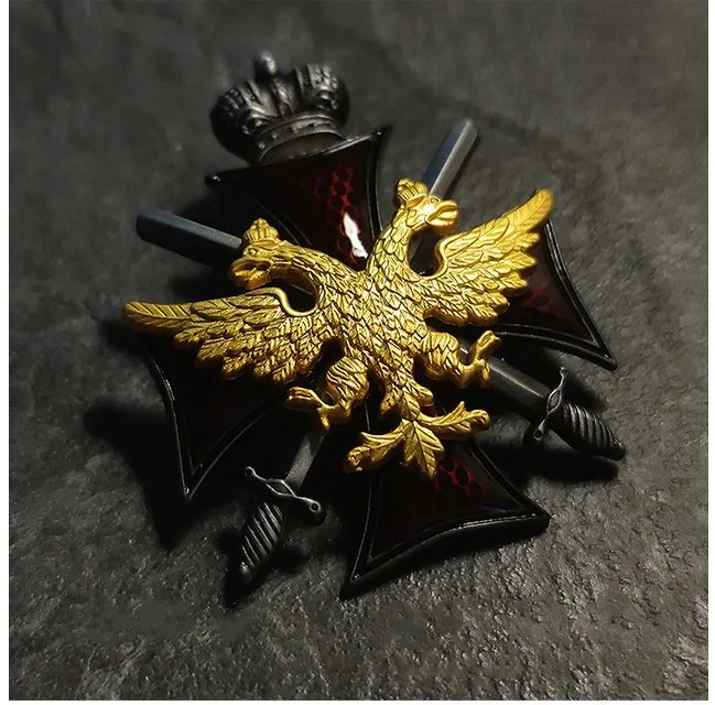 Russian Double Headed Eagle Cross Double Sword Emblem Tsar's Praetorian Guard Medal Badge Milltary Cavalry Badge