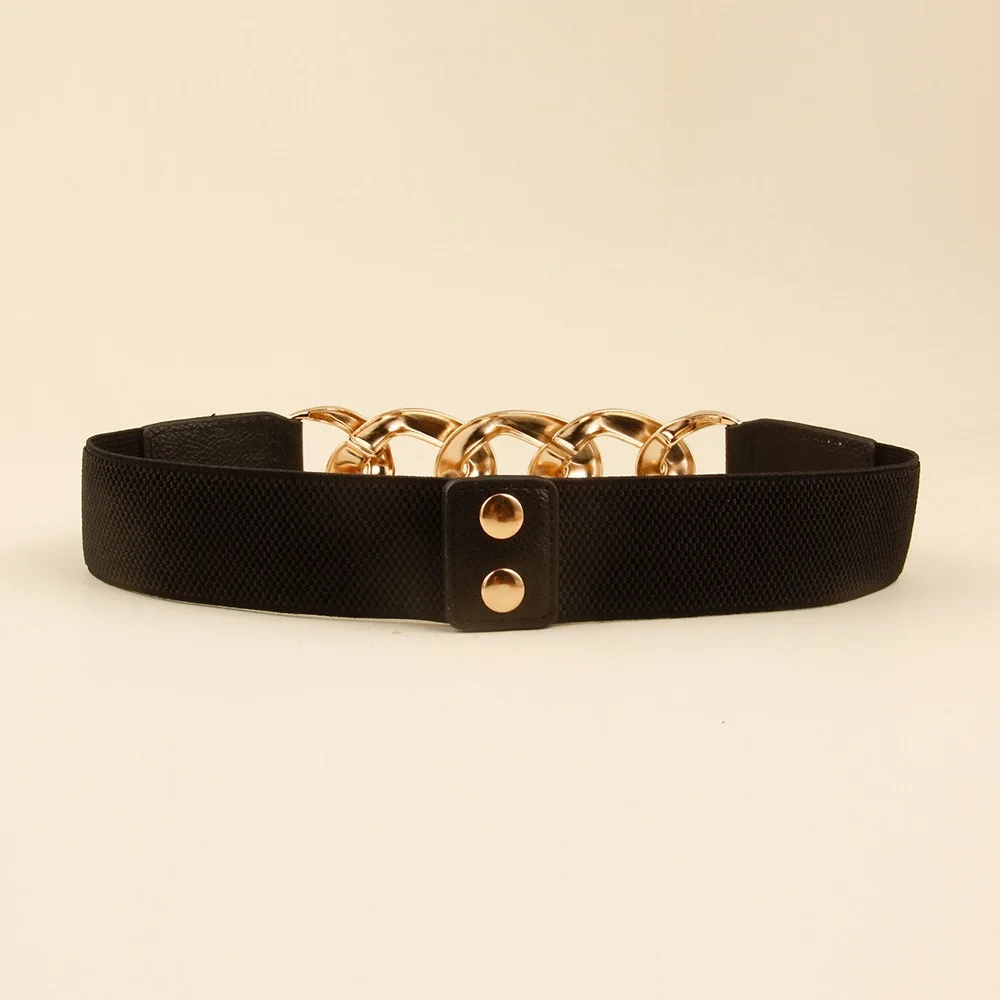 Black Adjustable Elastic Belts for Women with Metal Chain Waist Strap for Dress Jeans