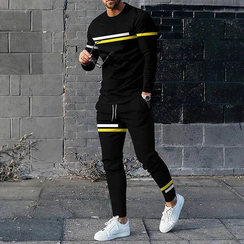 Trendy White Clothes 3D Print Oversize Suit Men Casual Long Sleeve Trousers Sport Tracksuit Graphic T Shirts Streetwear Sets