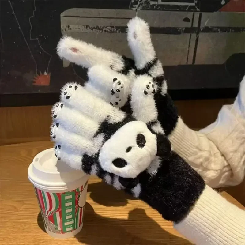 Touchscreen-Panda-Handschuhe für Damen, warme Fleece-Winterhandschuhe mit Touchscreen-Fingern, niedliche Weihnachtsgeschenkidee mit Tiermotiv