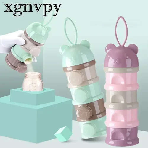 Xgnvpy 3 레이어 곰 스타일 휴대용 아기 식품 보관 상자, 필수 시리얼 만화 유아 우유 분말 상자, 유아 간식 용기 