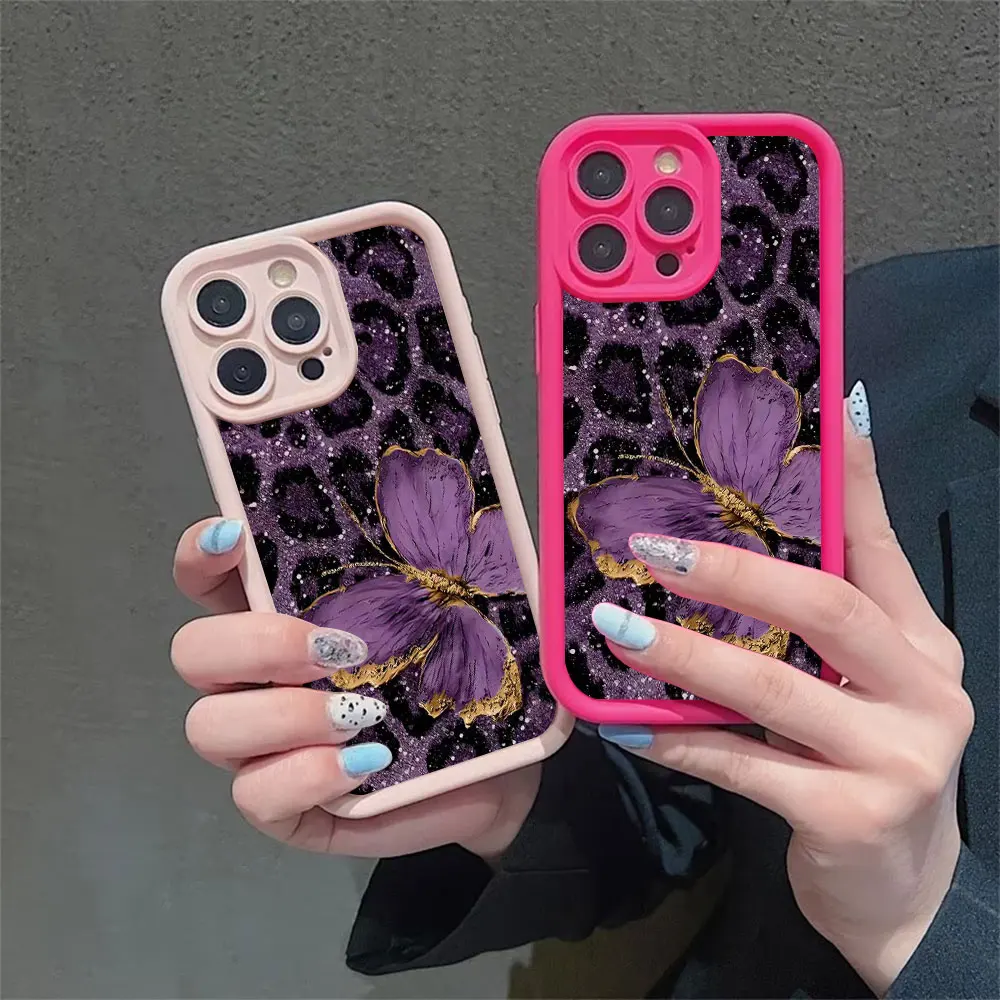Funda de Silicona para iPhone 18 17 16 13 12 11 15 14 Pro Xs Max Mini 8 7 Plus XR 17e 16e X con Estampado de Mariposa y Leopardo, Antigolpes