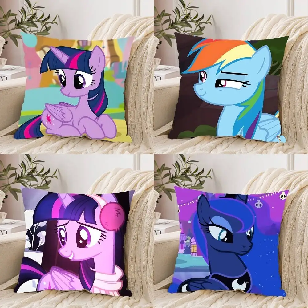 Niedliche Anime-M-My-L-Little-PonyS Kawaii anpassbare quadratische Kissenbezüge, stilvoll und weich, perfekt für Betten, Autos und Sofas.