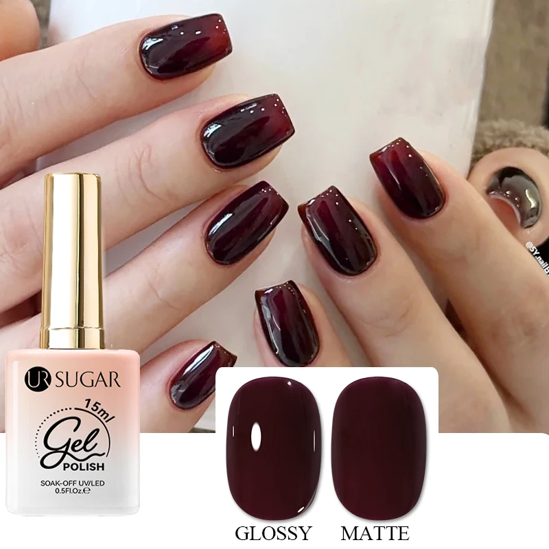 

UR SUGAR 15ml Wine Red Gel Nail Polish Long Lasting UV Led Gel Soak Off No Wipe Nail Gel Polish Suitable For All Seasons Manicur
