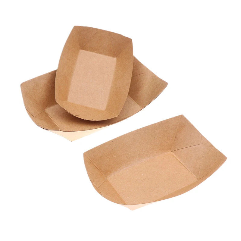 10Pcs Kitchen Disposable Snack Bowls Pastry Bags Kraft Paper Dessert Cake Food Tray Oilproof Cardboard Bowls Party Tableware