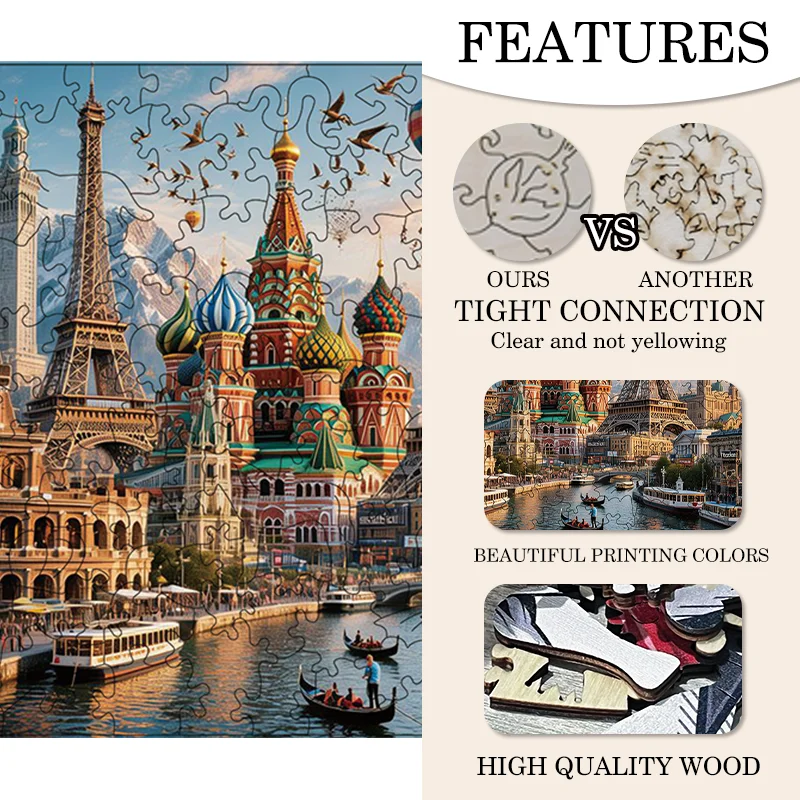 จิ๊กซอว์ไม้สถานที่ท่องเที่ยวชื่อดัง เกมฝึกสมองเพื่อการศึกษา ความบันเทิง ผ่อนคลาย คลายเครียด สำหรับผู้ใหญ่