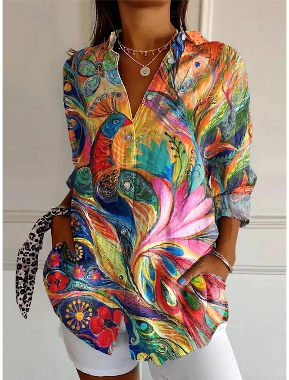 Chemise femme fleur Active chemisier élégant revers cou chemisier mode femmes chemises à manches longues vêtements pour femmes vêtements féminins