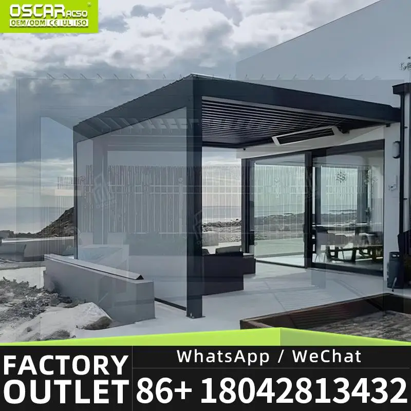 3x3 3x4 3x6 Motorized Bioclimatic Outdoor Aluminum Louver Wall Mounted Pergola for Garden Patio Balcony Louver Pergola