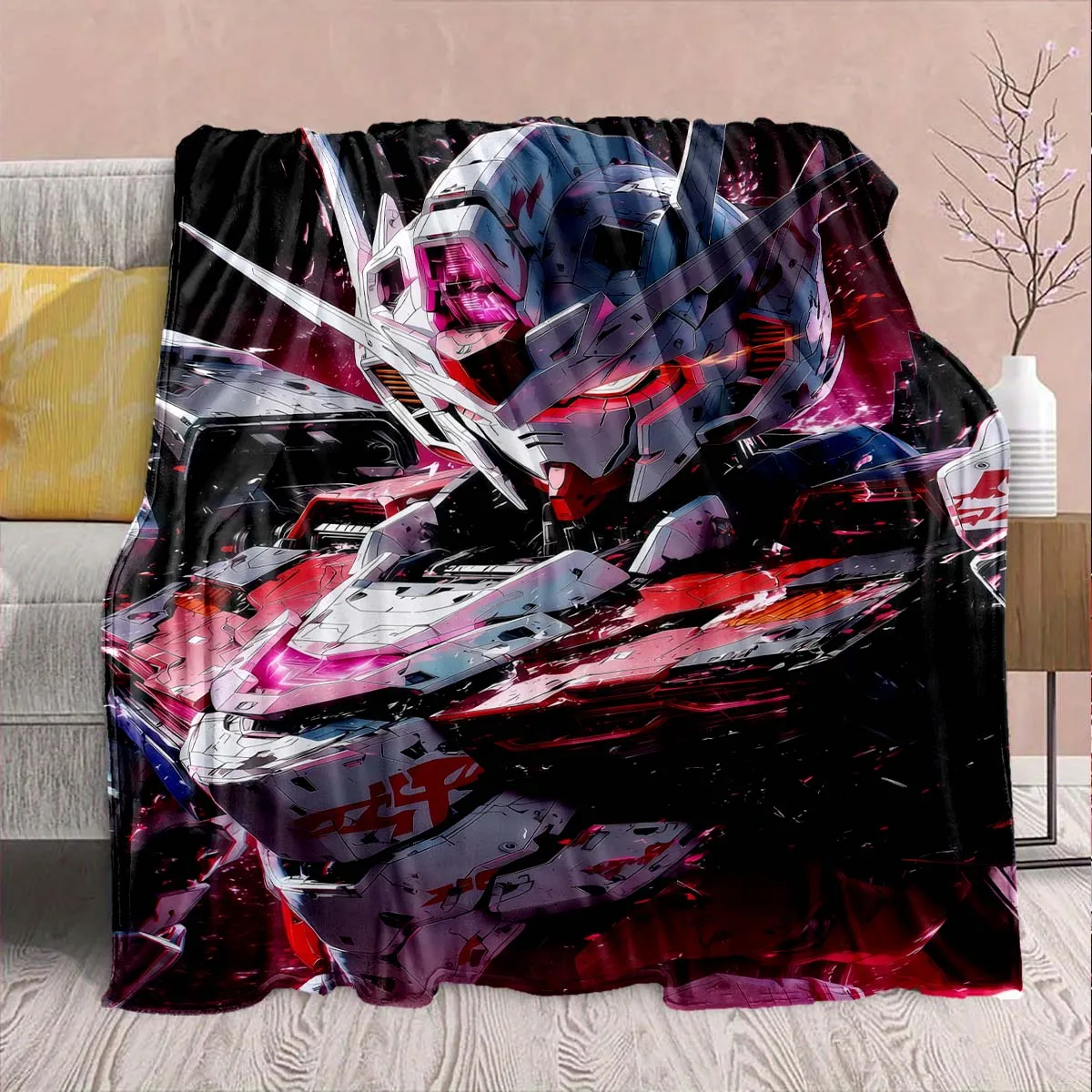Gundam Anime Flannel Blanket - Soft Warm Perfect for Sofa, Bedding Camping Travel Office Home Decor -QJY