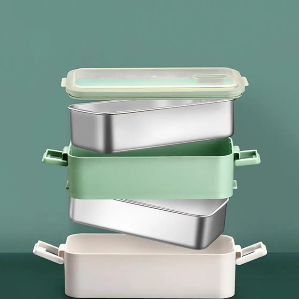 

Premium Stainless Steel Lunch Box Double Layer Easy Carry Handle Bento Box Food Container Office School Picnic Use
