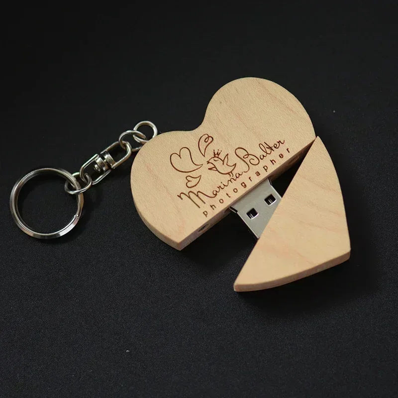 JASTER 10PCS/LOT USB Stick 128GB Wooden Heart Shape USB Flash Drive 64GB Walnut Box Pen Drive 32GB Wedding Gift External Storage