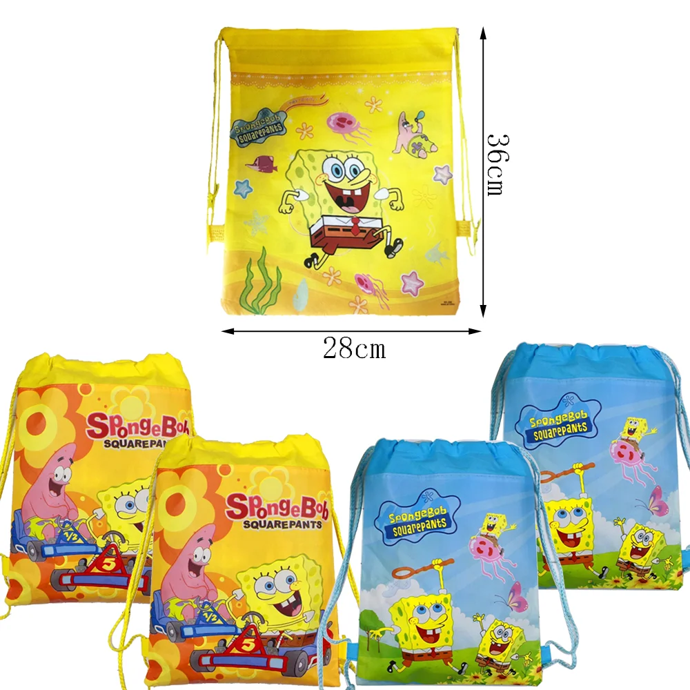 1/2/3/5 Pieces/Batch Sponge-Bob Themed Birthday Party Non-Woven Drawstring Bag High Quality Bob Baby Shower Travel Storage Bag