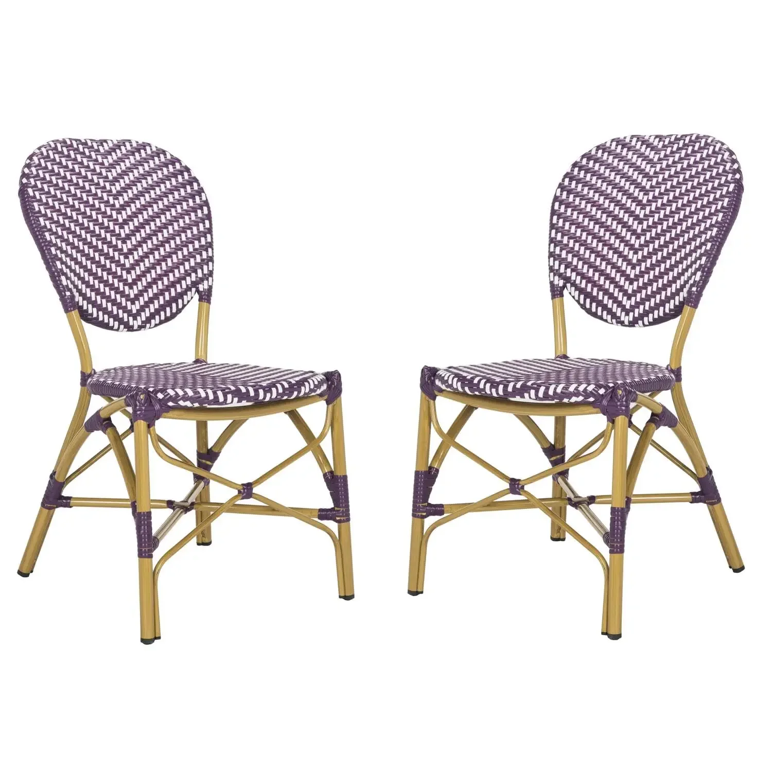 

Purple And White PE Wicker French Bistro Stacking Side Chair For Outdoor