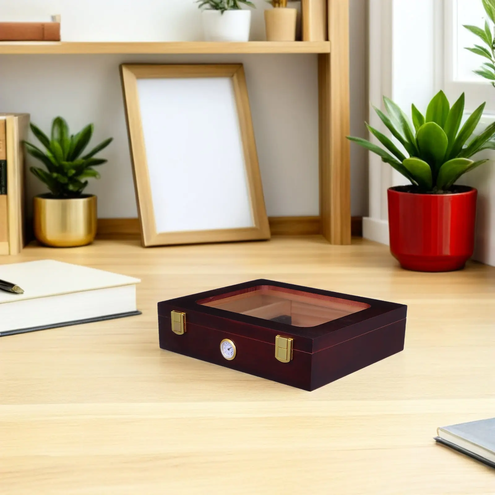 Portable Cigar Carrier Outdoor Case Display for Home Bars Cases Men Glass Top Tray Brown Carrying