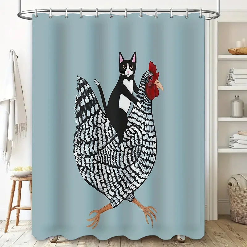 Chicken Shower Curtain Farmhouse Bathroom Decor Rustic Hen Coop Shower Liner Vintage Poultry Farm Animal Lover Gift Home Decor