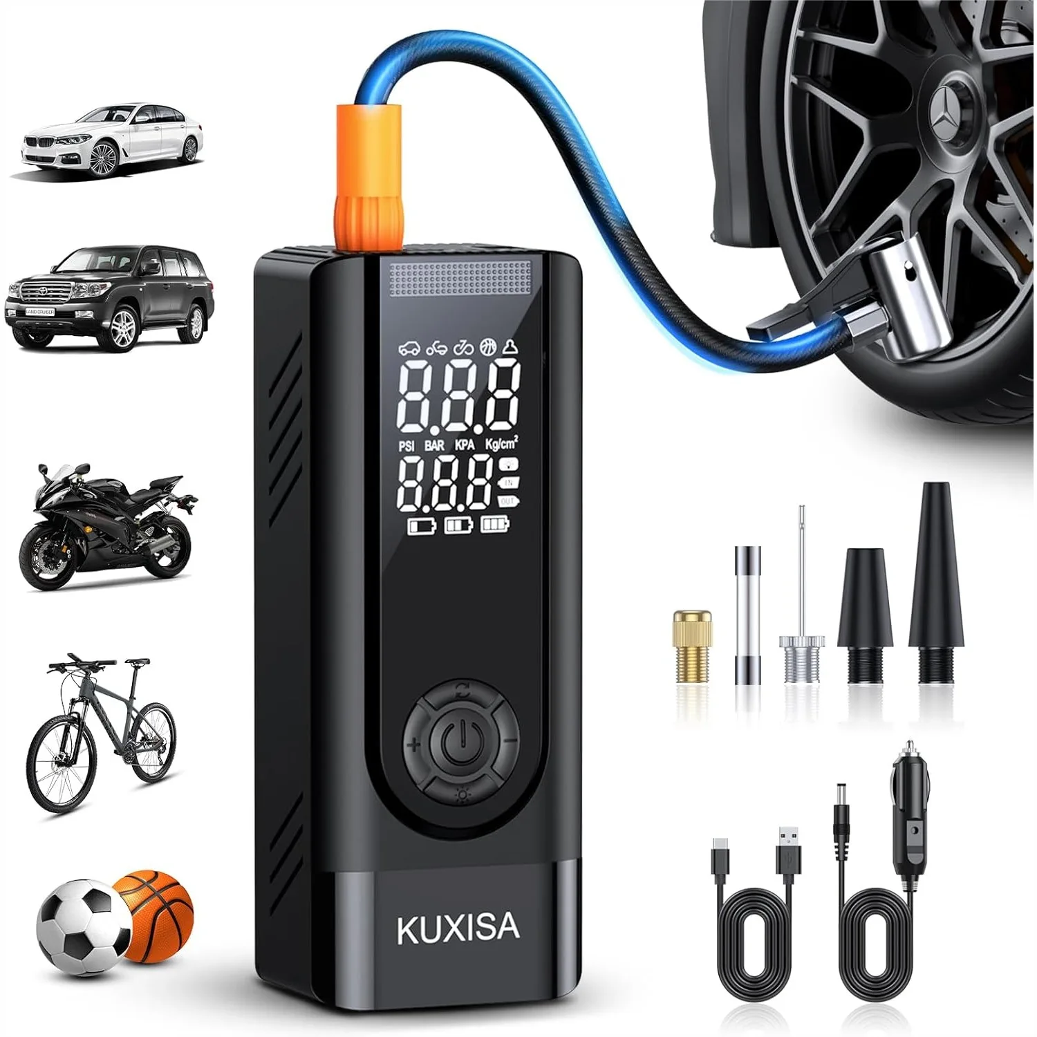 

Tire Inflator Portable Air Compressor, 180PSI Cordless Air Pump with Digital Gauge, Dual Screen, 3X Faster for Car Motorcycle