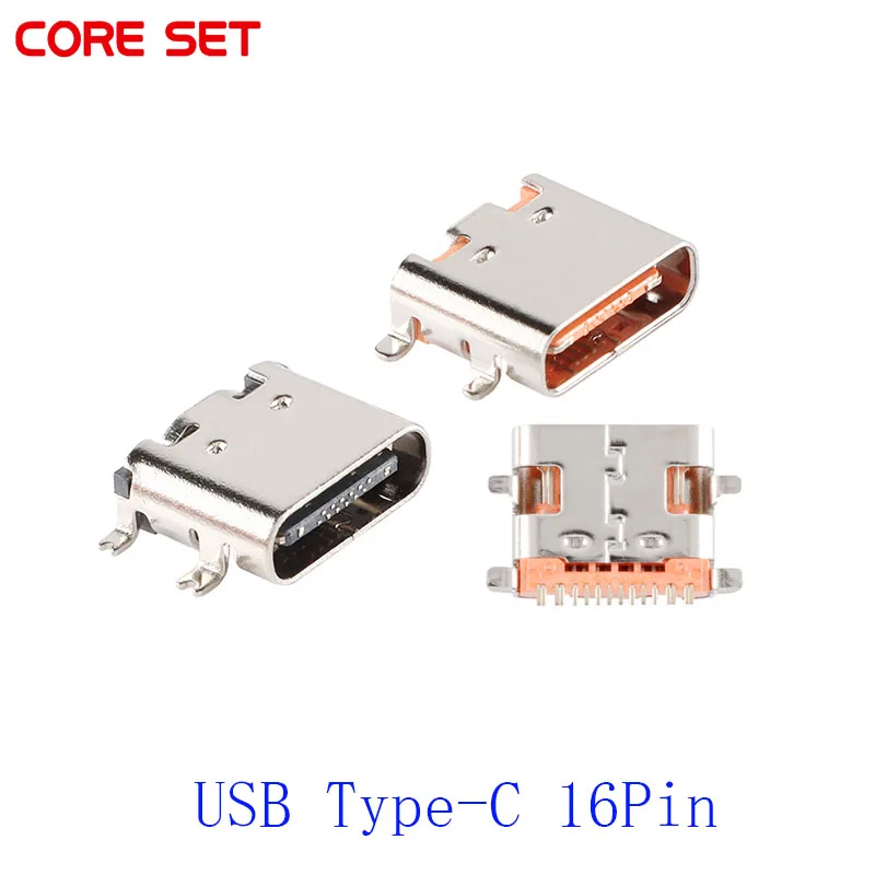 10Pcs USB Type-C 16P female SMD high-definition transmission interface fast charging socket USB connector For Mobile Phone