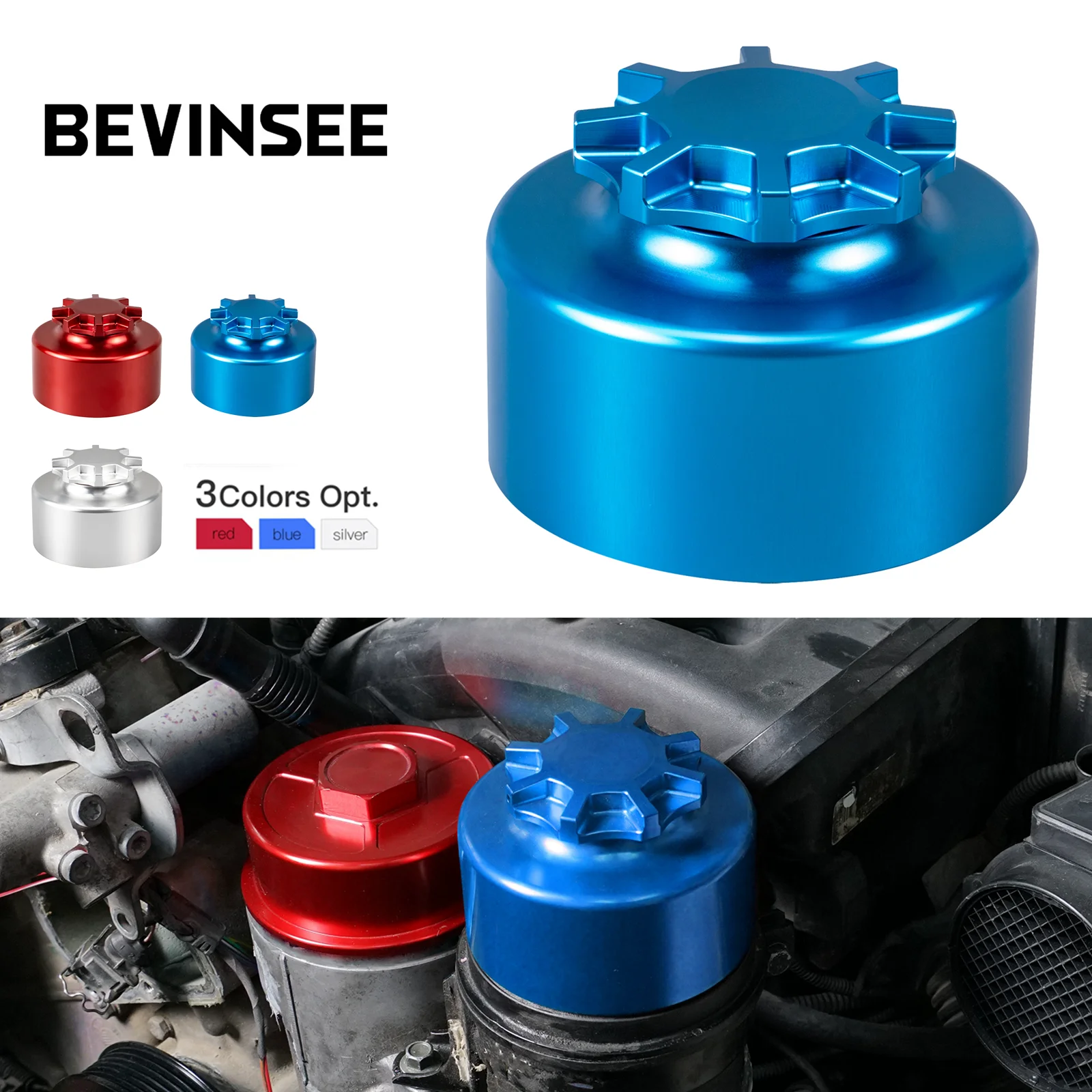 BEVINSEE Set serbatoio sterzo con tappo per BMW E36 E46 E90 E91 E92 E93 E39 E60 E82 E87 X1 X3 X5 Z3 Z4 per MINI R50 R52 R53