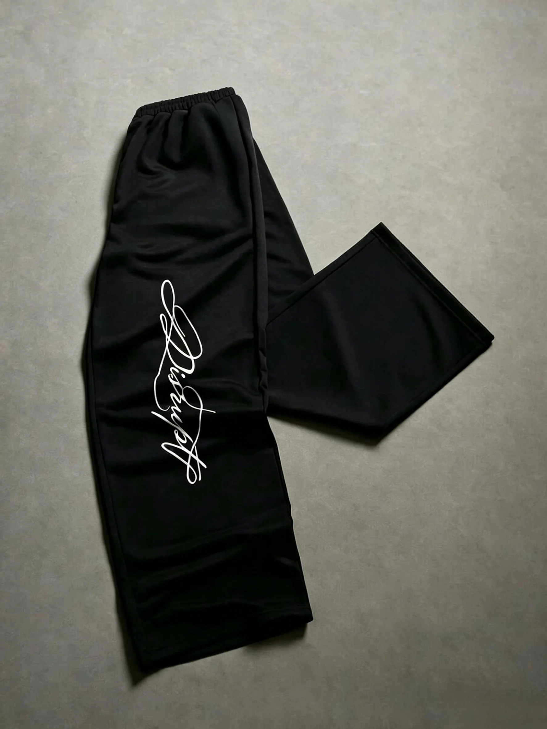 2026 Men's Kids Black Letter-printed Trousers, Straight-leg Pants, Casual Elastic Waist Jogger Pants