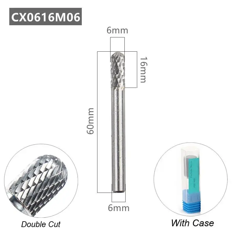 1 قطعة كربيد التنغستن ملف دوار لدغ نمط C الكرة الأنف اسطوانة 6 مللي متر 1/4 عرقوب قالب نحت أدوات قطع واحدة قاطعة المطحنة #6