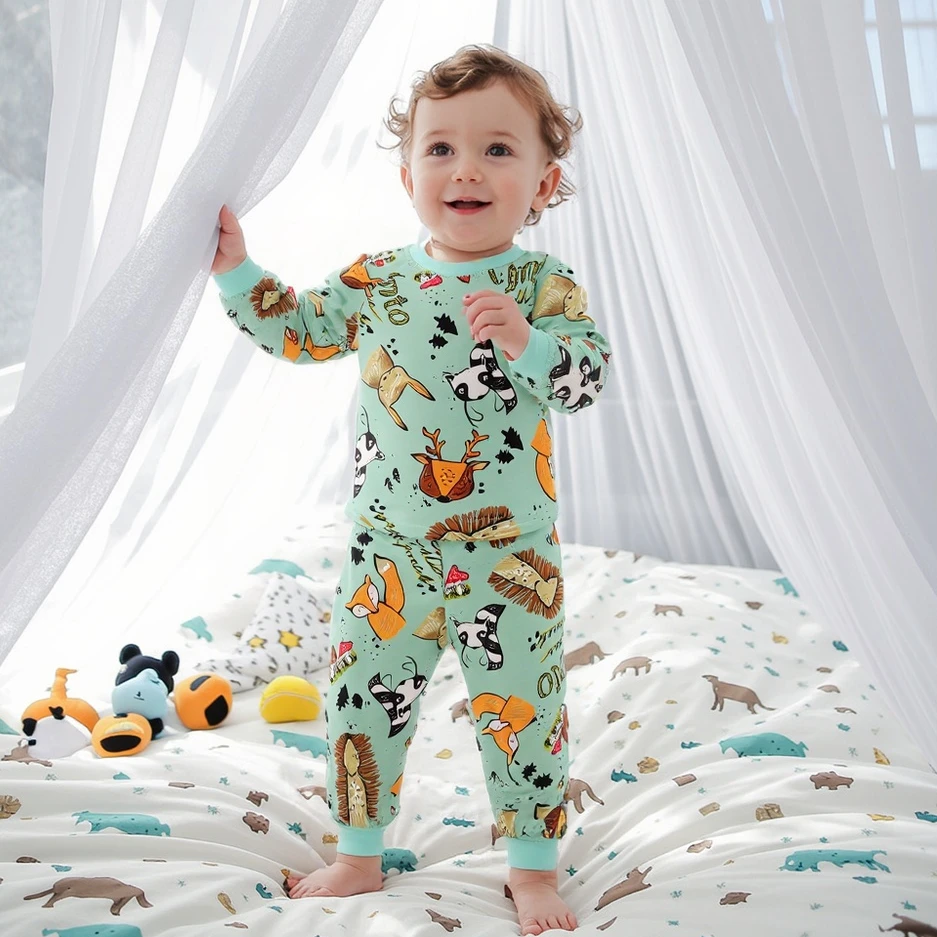 Cute Newborn Baby Boys Girls Clothing Sets Colorful Long Sleeve Tops + Pants 2Pcs Pajamas