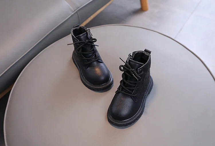 Bedruckte PU-Lederstiefel für Jungen und Mädchen, Herbst-Winter-Fleece-Kurzstiefel, rutschfeste, weiche Sohle, Freizeitstiefel, modische Kinderstiefel, Babystiefel – Detail 5