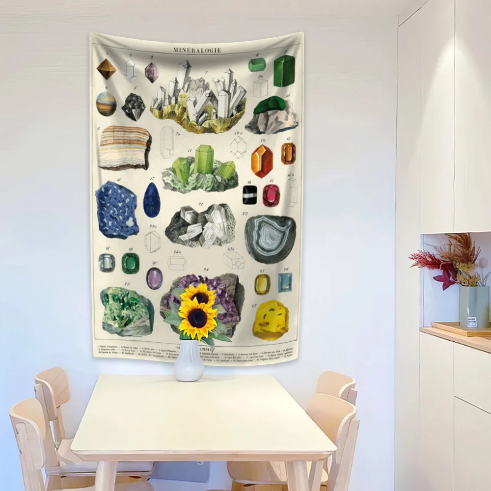 Vintage Bohemian Tapestry Gem Illustration Printed Flag 4 Holes Large Fabric of Home Decorations Wall Hanging Dorm Background