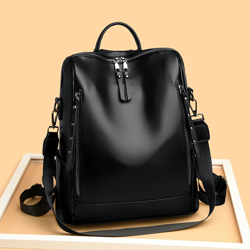 High Quality Soft Leather Women School Bag Fashion Trend Women's Backpack Famous Luxury Designer Female Shoulder Bags Sac A Dos