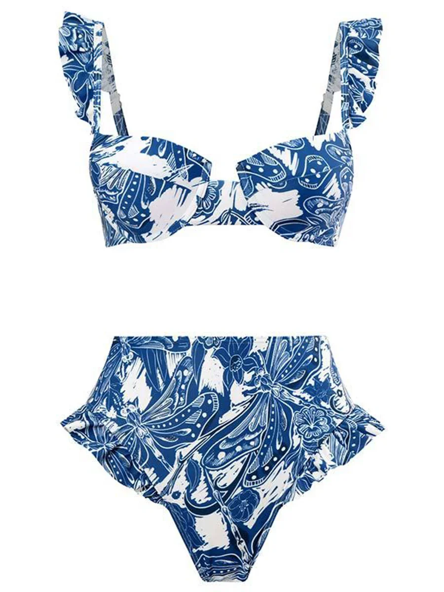 3 peças push up bikini 2024 cintura alta maiô & saia sexy plissado banho feminino natação terno de natação feminino beachwear