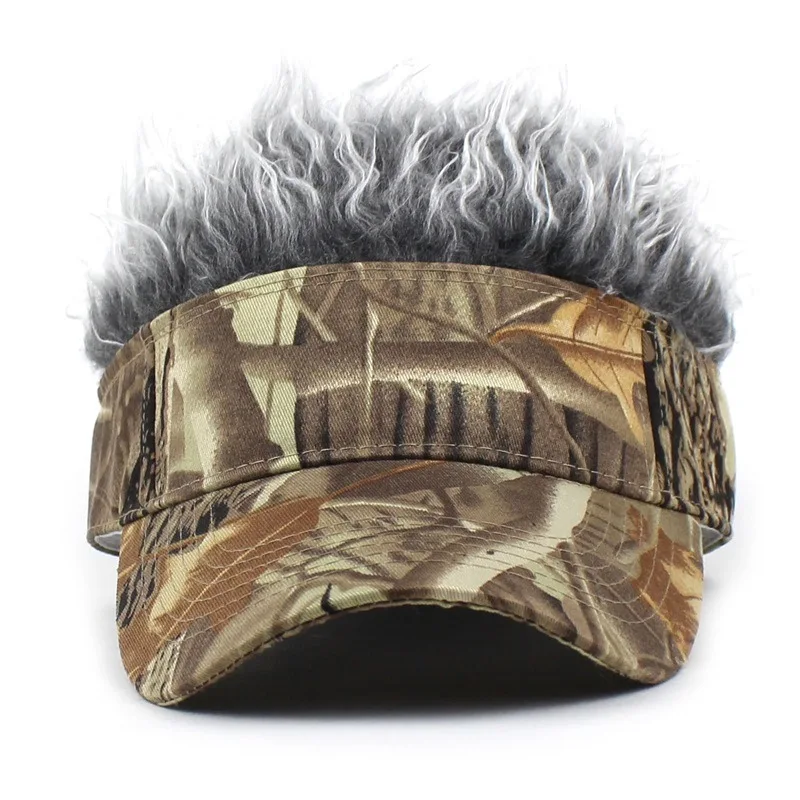 Blattbedruckte Perückenmütze mit Spikes für Herren – Golf-Baseballkappe, Outdoor-Sonnenschutz, synthetische Kurzhaarperücke, UV-Schutz-Visier – Detail 15