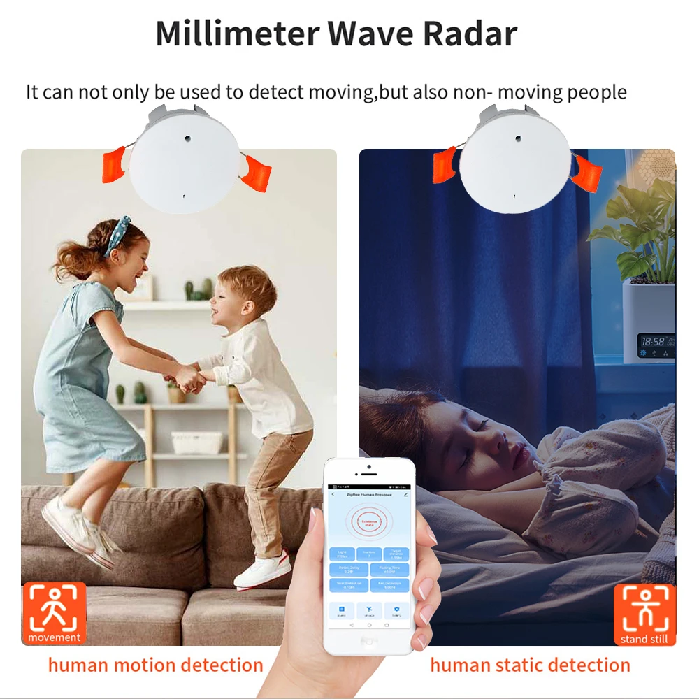 زيجبي كاشف الوجود البشري ، تويا الحياة الذكية ، واي فاي MmWave الرادار ، Pir Montion الاستشعار ، كشف الإنارة للمنزل الذكي