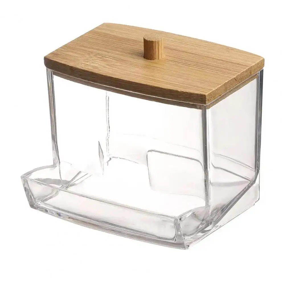 Office Storage Container Cotton Swab Holder Transparent Cotton Swab Toothpick Dispenser Storage Box with Lid for Bathroom