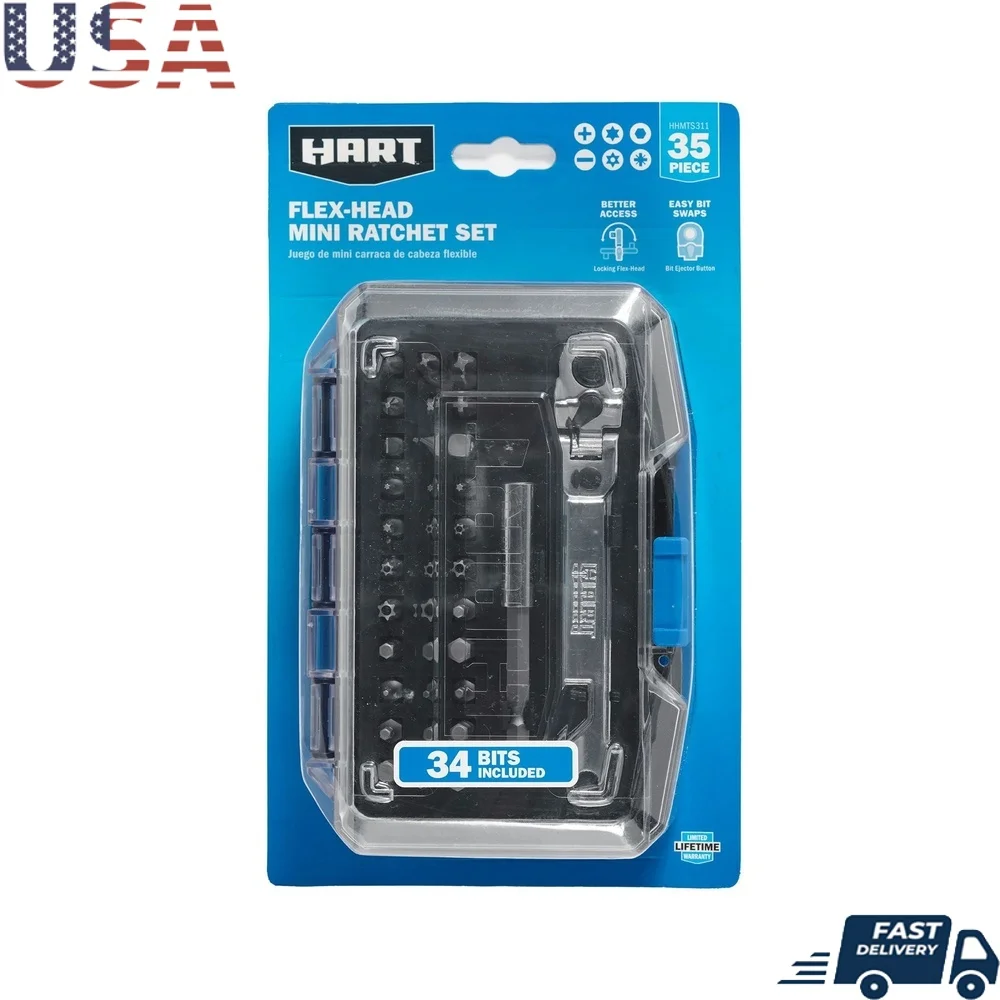 

35 Piece Flex-Head Mini Ratchet Set with Locking Head Bit Ejector Bottle Opener Key Ring Loop Tight Spaces