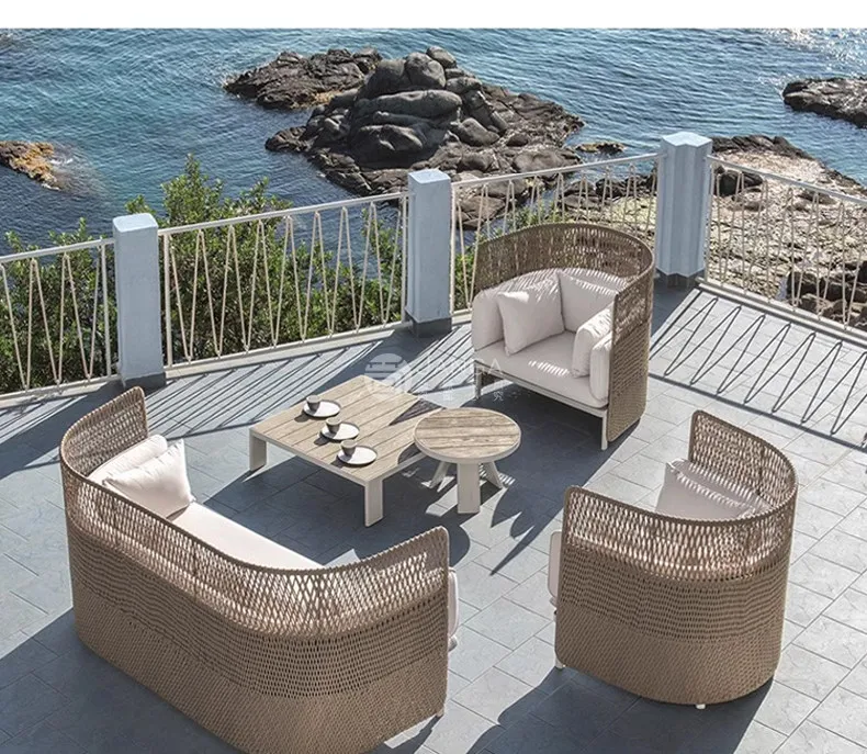

Outdoor sofa courtyard villa rattan combination leisure rattan chair bed