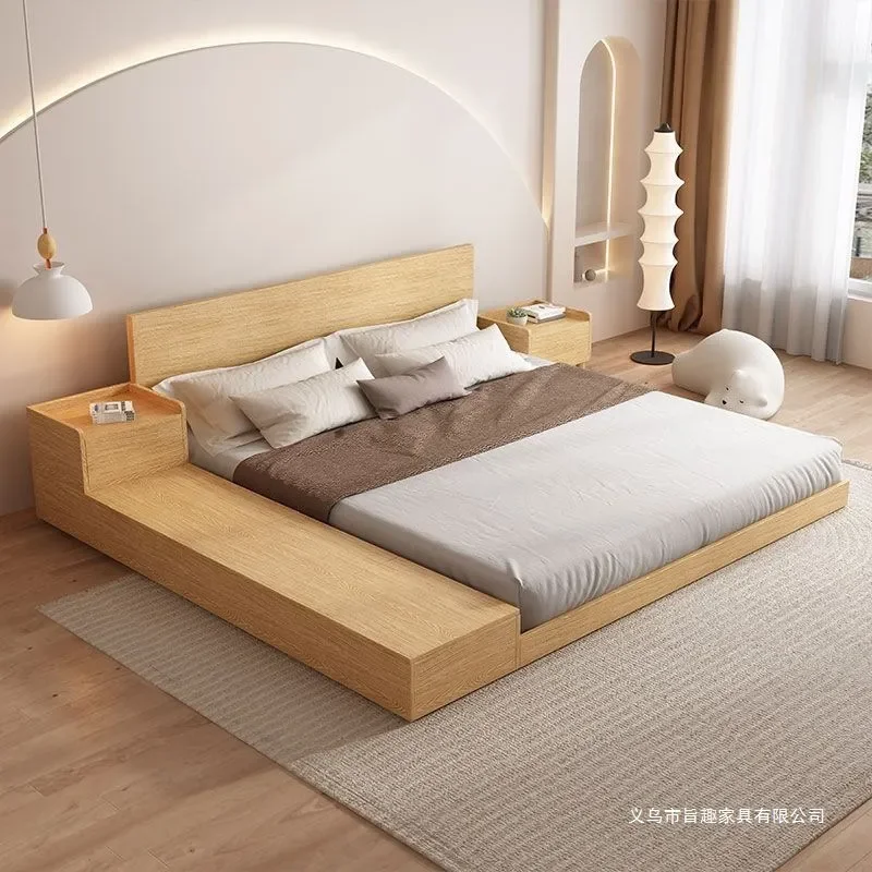 Japanese Style Tatami Floor Bed with Storage Side Cabinet Single Double Bed Frame Low Profile Loft Rental Room Board Floor