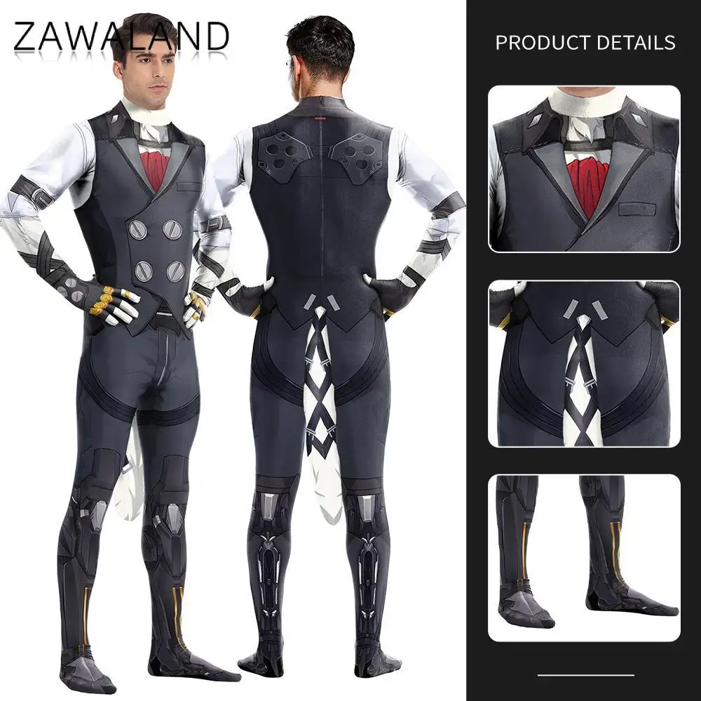 Zawaland Zenless Zone Zero Von Lycaon Costume Furry Tail Crotch Zipper Funny Petsuit Man Halloween Zentai Suit Party Clothes